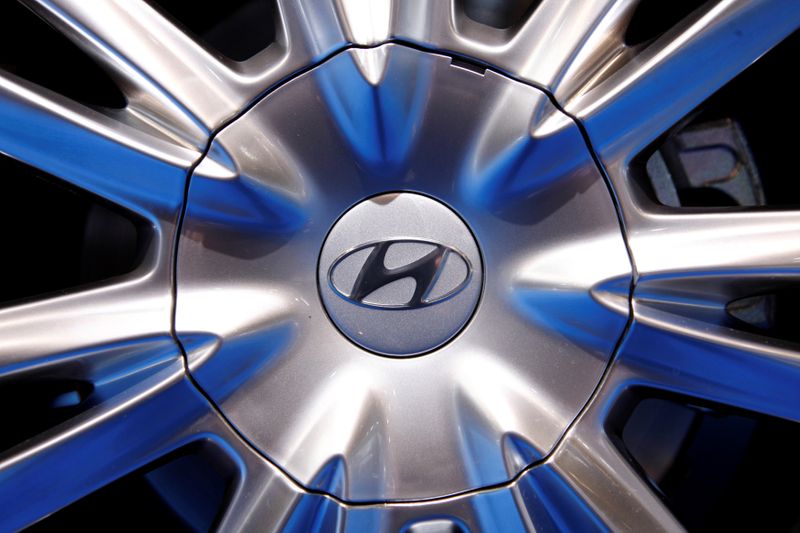 FILE PHOTO: The wheel cover of a Hyundai Genesis is