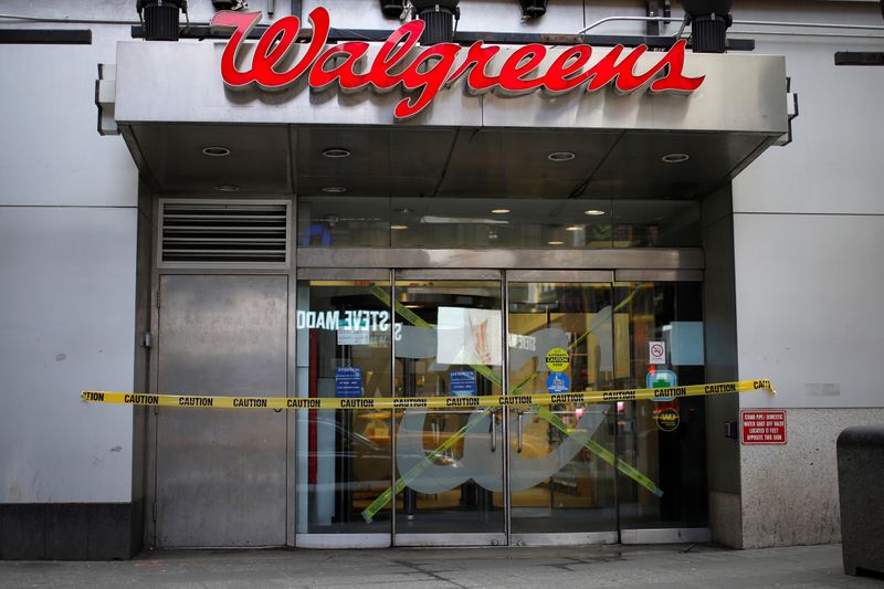A shuttered Walgreens pharmacy is seen during the coronavirus outbreak