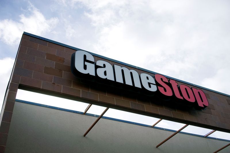 The GameStop store sign is seen at its shop in