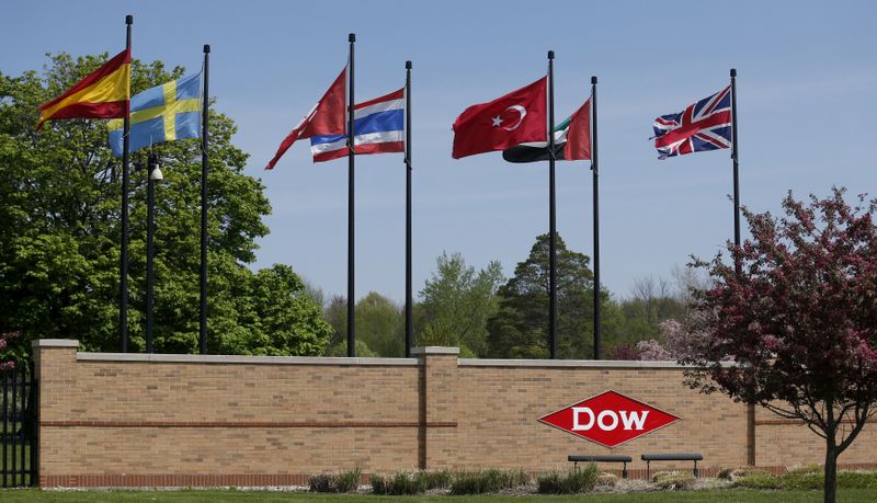 The Dow logo is seen at the entrance to Dow