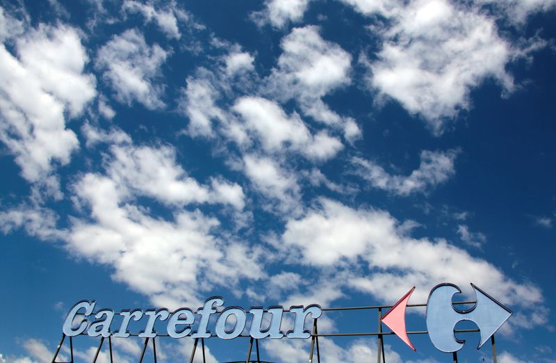 FILE PHOTO: A Carrefour logo is seen on a Carrefour