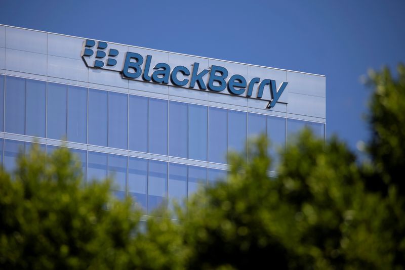 FILE PHOTO: The Blackberry logo is shown on a office