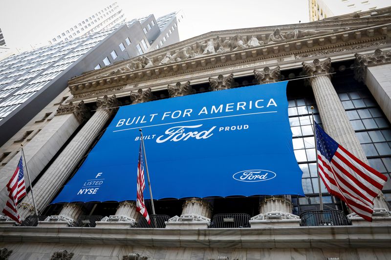 FILE PHOTO: Ford Motor Co. banner is displayed outside NYSE