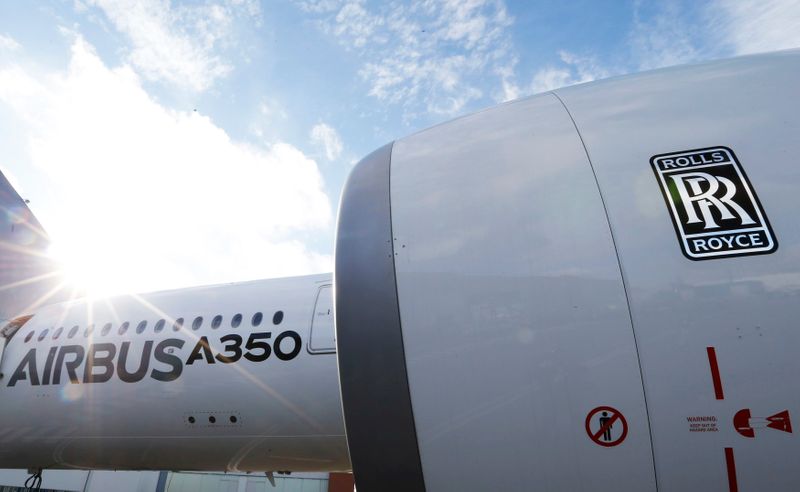 File photo of an Airbus A350 with a Rolls-Royce logo
