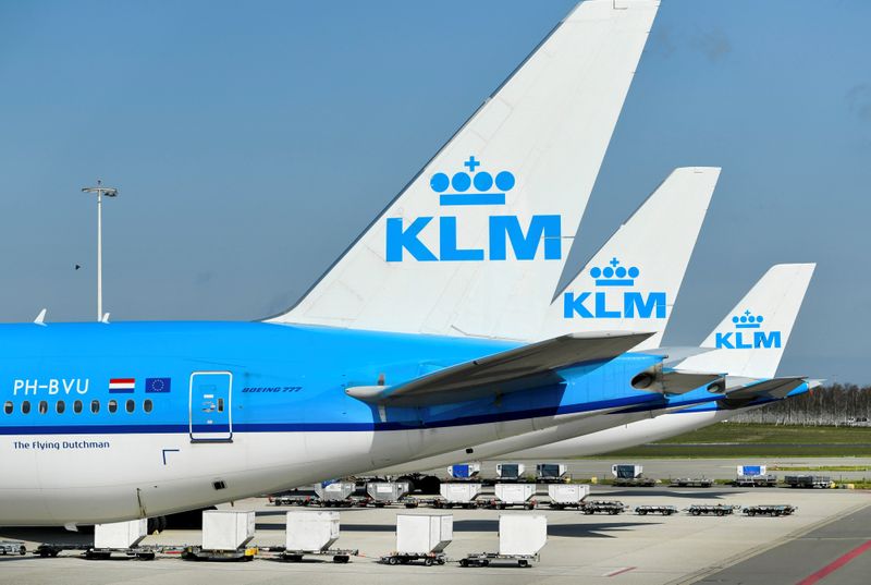 FILE PHOTO: KLM airplanes are seen parked at Schiphol Airport