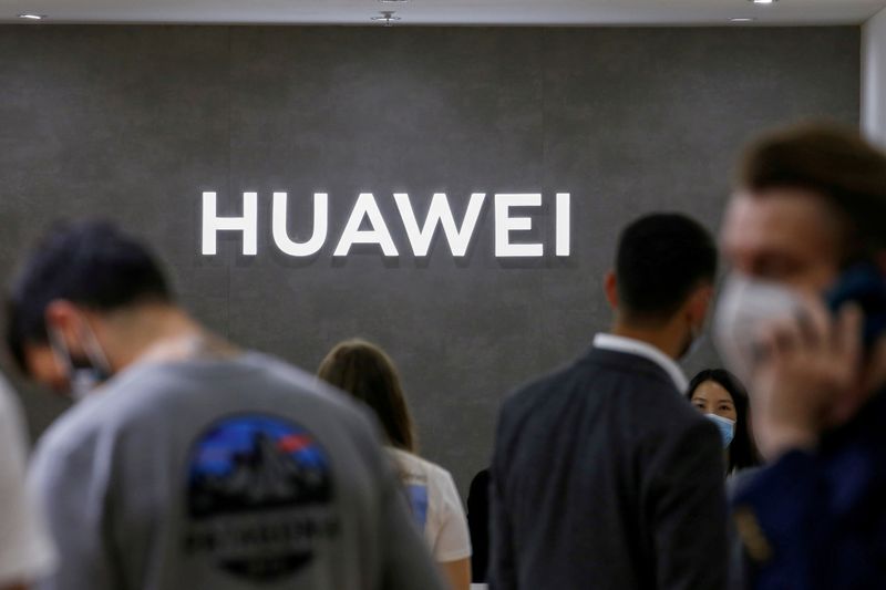 FILE PHOTO: FILE PHOTO: The Huawei logo is seen at