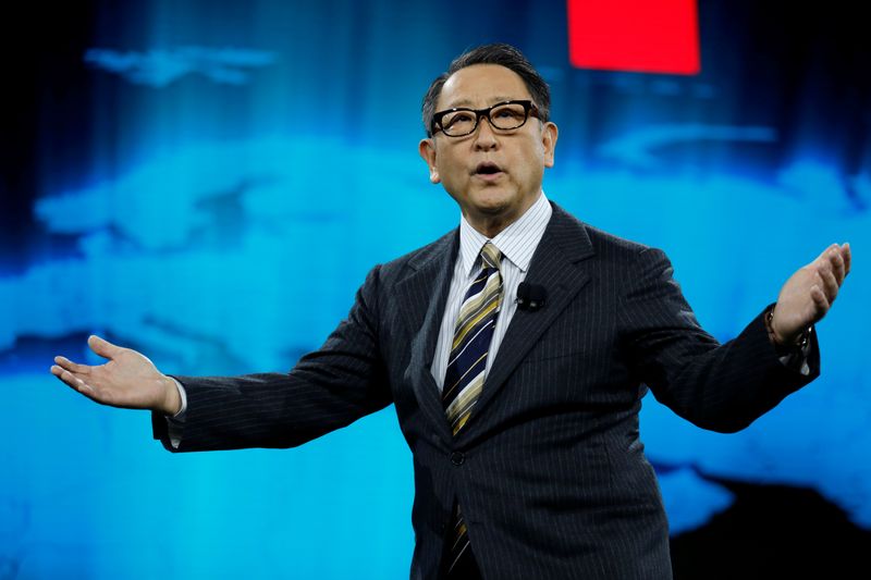 Akio Toyoda, president of Toyota Motor Corporation, speaks at a