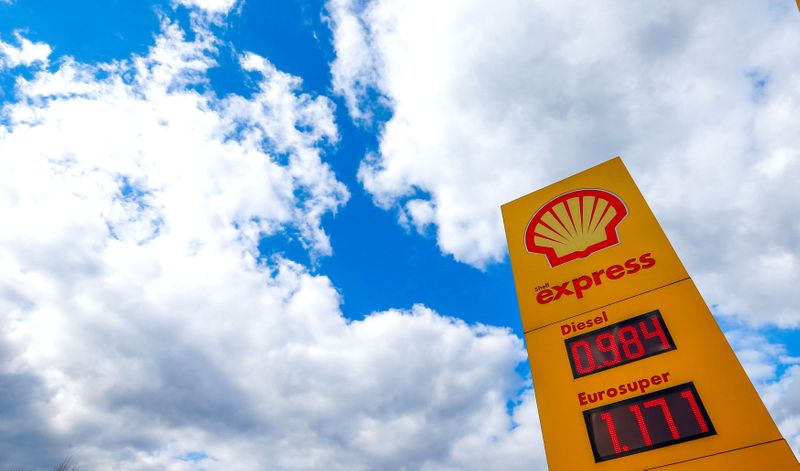 FILE PHOTO: A Royal Dutch Shell sign at a petrol