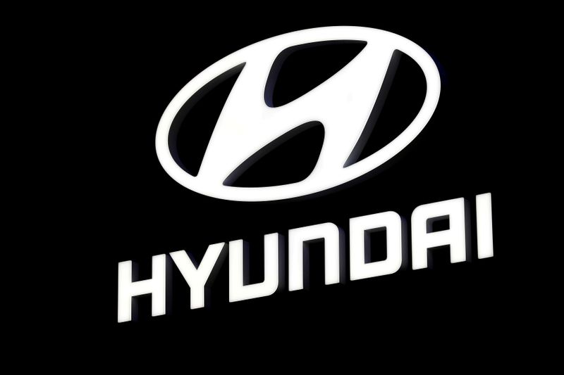 FILE PHOTO: A Hyundai booth displays the company logo at