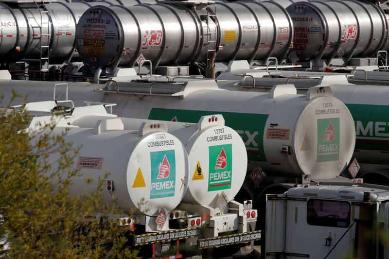 Tanker trucks are pictured at Mexican state oil firm Pemex’s