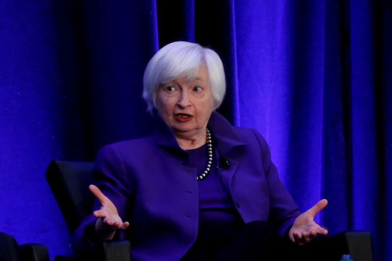 FILE PHOTO: Former Federal Reserve Chairman Janet Yellen speaks during