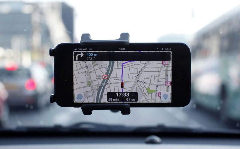 FILE PHOTO: Waze, a mobile satellite navigation application, is seen