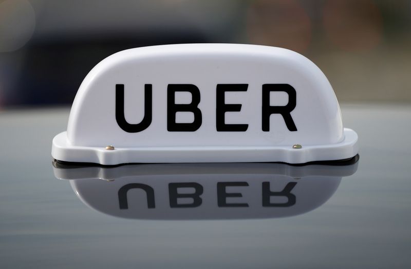 FILE PHOTO: The Logo of taxi company Uber is seen