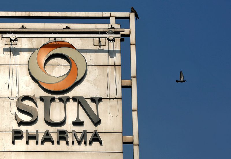FILE PHOTO: The logo of Sun Pharma on the facade