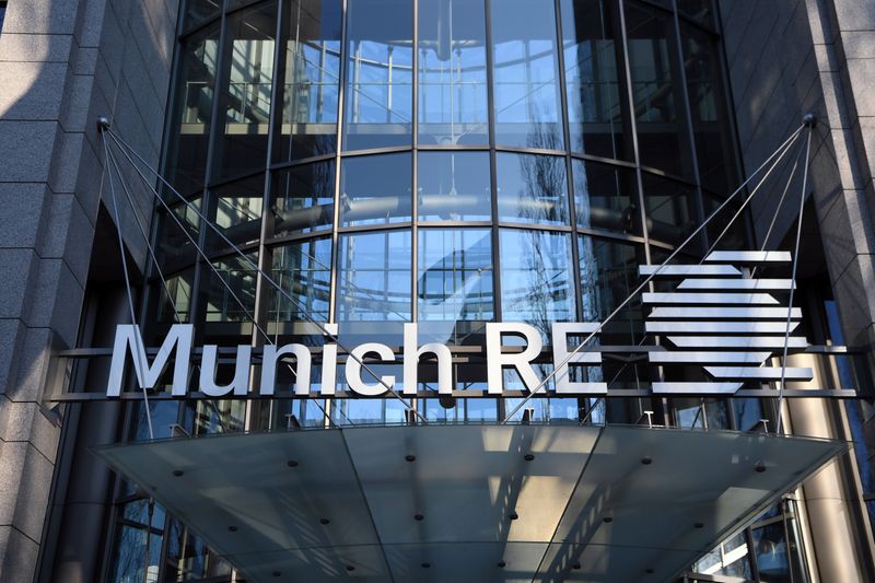 The logo of reinsurance company Munich Re Group is seen