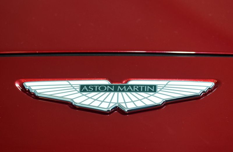 FILE PHOTO: A logo on the new Aston Martin DBX