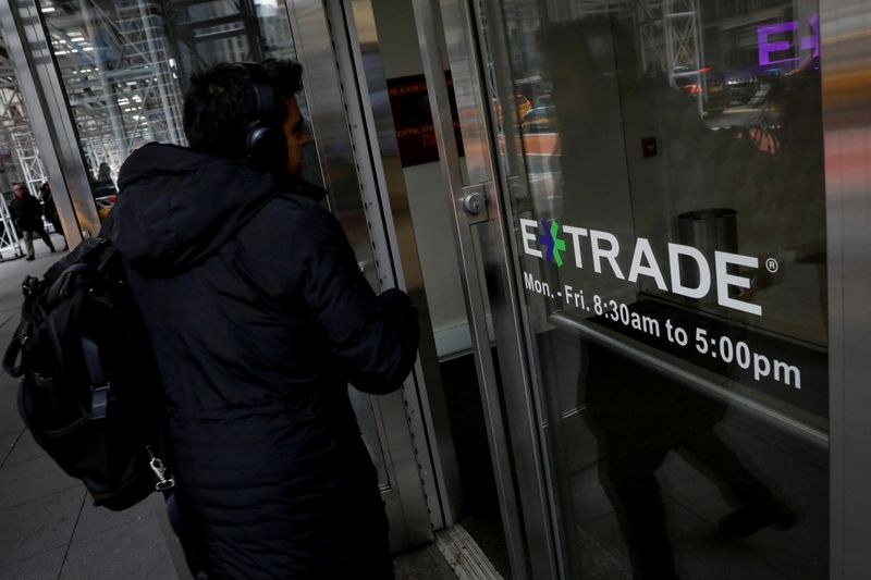 FILE PHOTO: A man enters E*Trade Financial offices, after it