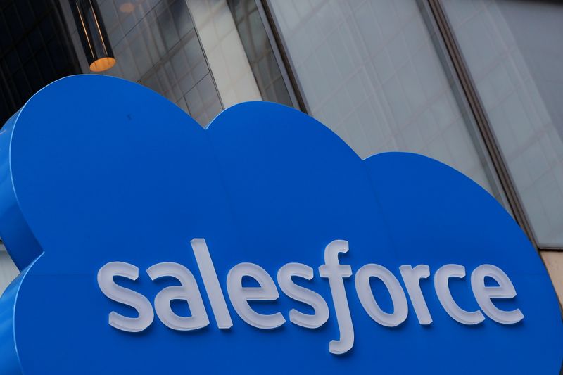 FILE PHOTO: The company logo for Salesforce.com is displayed on