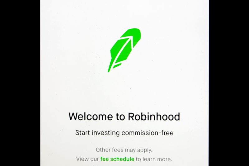The welcome screen for the Robinhood App is displayed on