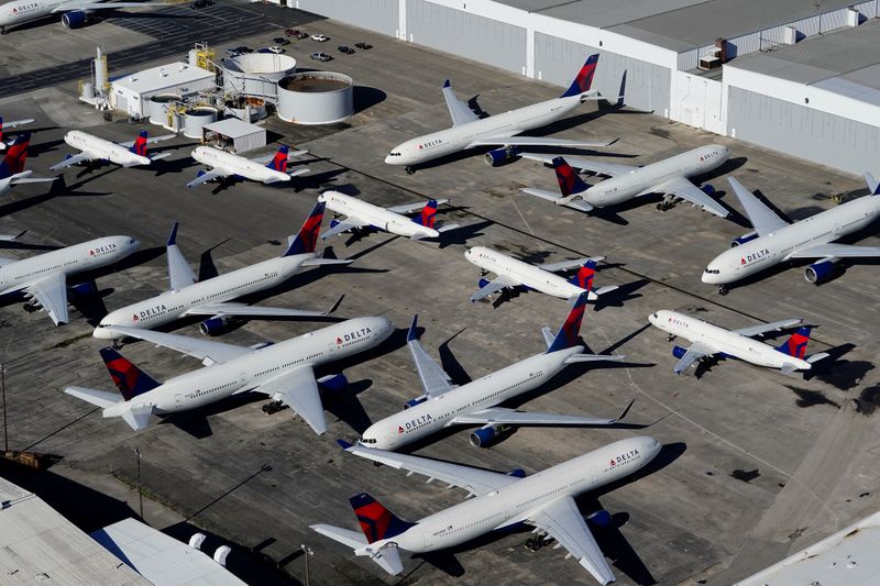 FILE PHOTO: Delta Air Lines passenger planes parked in Birmingham,