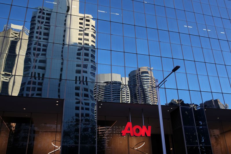 An office building with Aon logo is seen in Sydney