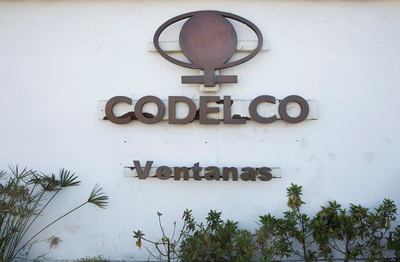 Codelco’s logo is seen at the entrance of its Ventanas