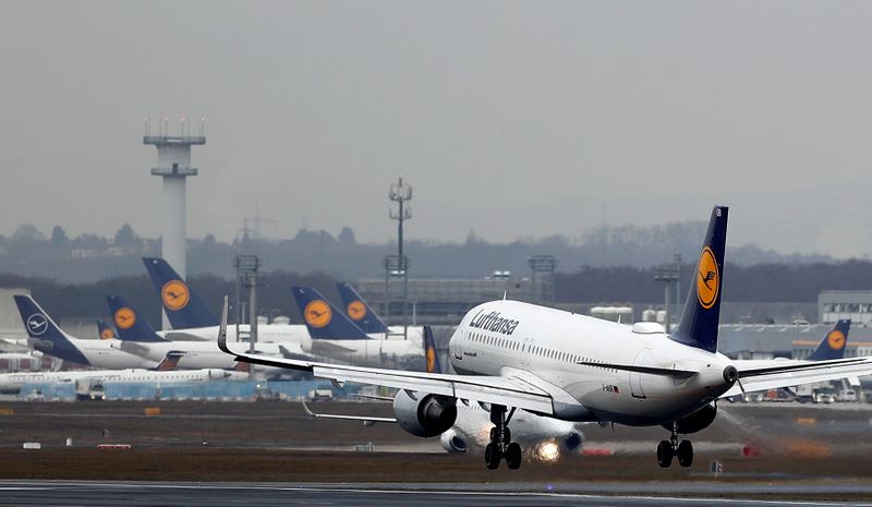 Planes of German air carrier Lufthansa are seen at the
