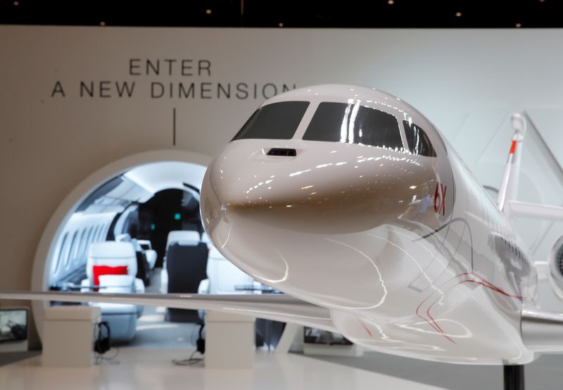 FILE PHOTO: A Falcon 6X replica aircraft is pictured on