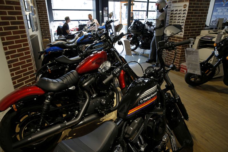 FILE PHOTO: The logo of U.S. motorcycle company Harley-Davidson is