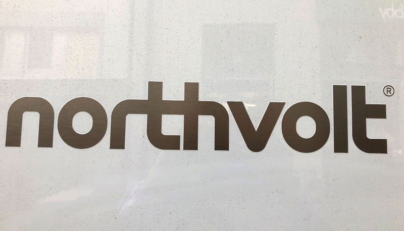FILE PHOTO: Northvolt logo is pictured in the Northvolt office