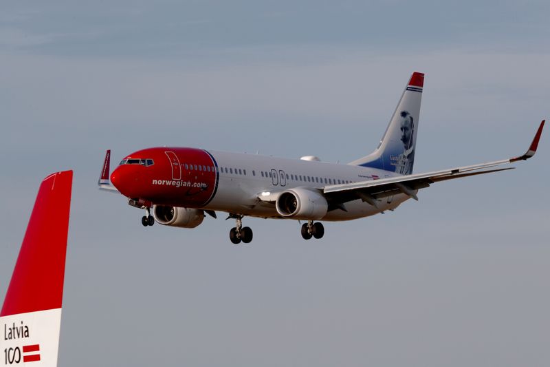 FILE PHOTO: Norwegian Air Sweden Boeing 737-800 plane SE-RRY approaches