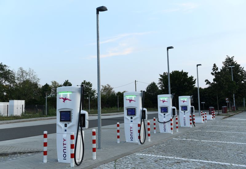 FILE PHOTO: An electric vehicle charging station is seen on