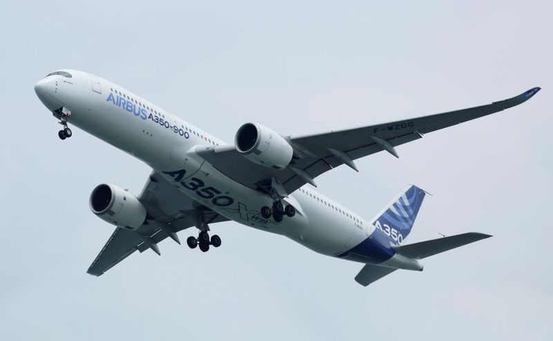 FILE PHOTO: An Airbus A350-900 aircraft performs a flight pass