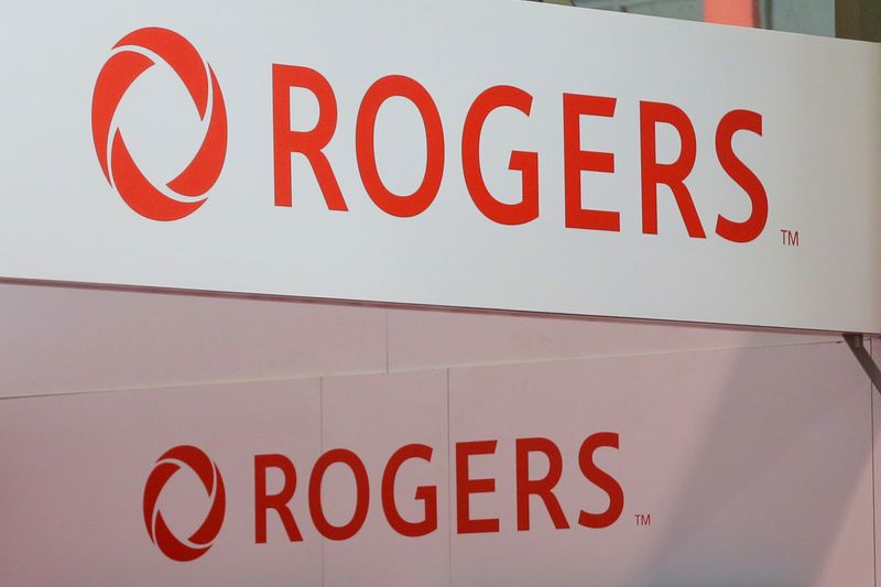 Rogers Communications logos are seen above a booth at the