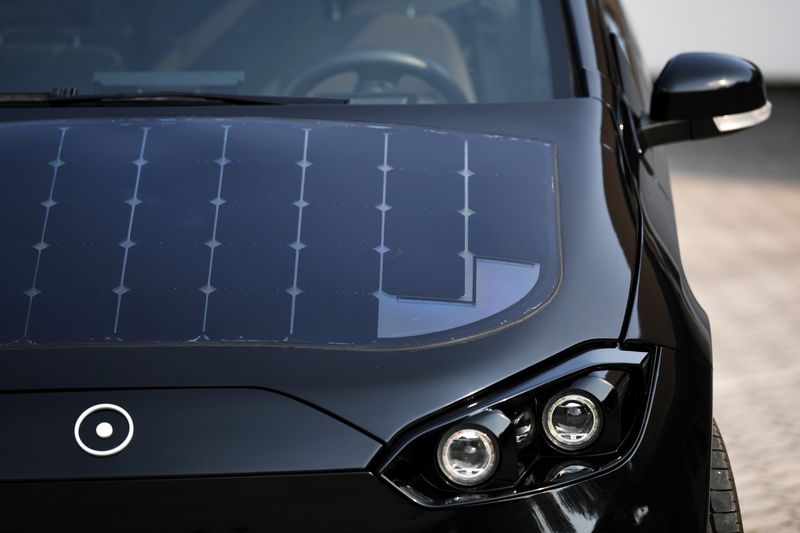 Solar cell panels are seen on the hood of German