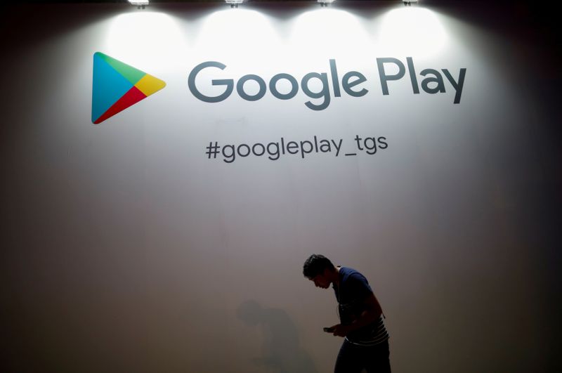 FILE PHOTO: The logo of Google Play is displayed at