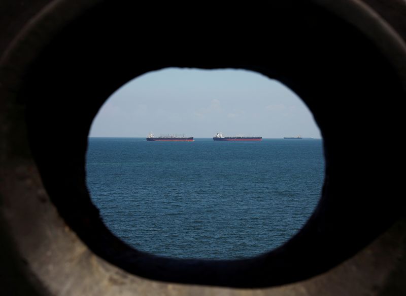 FILE PHOTO: Oil tankers are pictured in the waters off