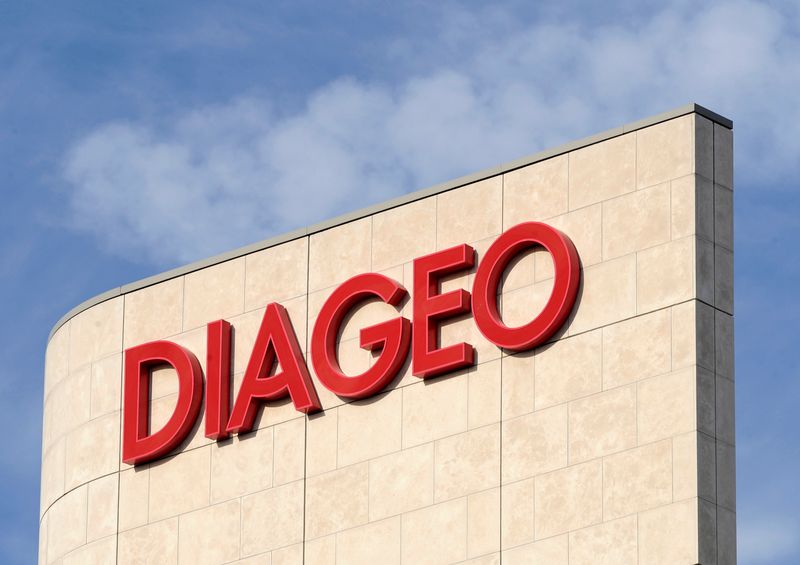 Signage is seen on the outside of Diageo offices in