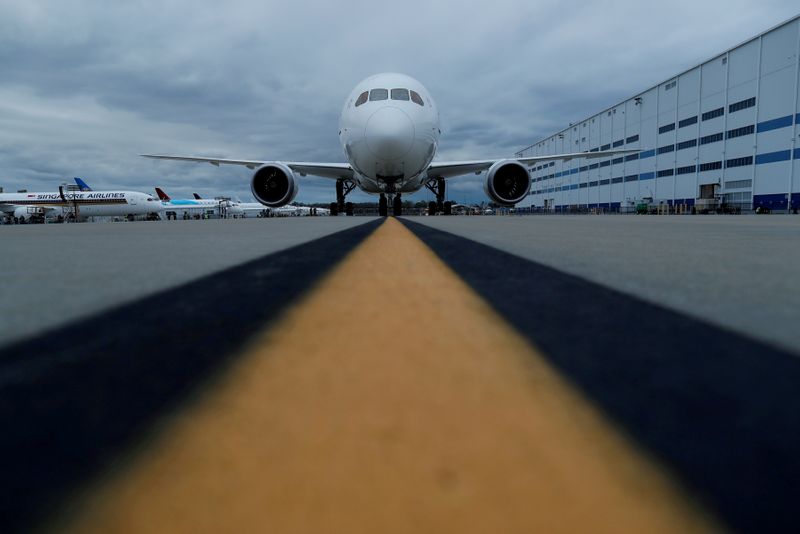 FILE PHOTO: A Boeing plane sits on the tarmac at