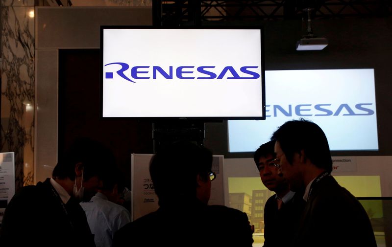 FILE PHOTO: Renesas Electronics Corp’s logos are pictured at the