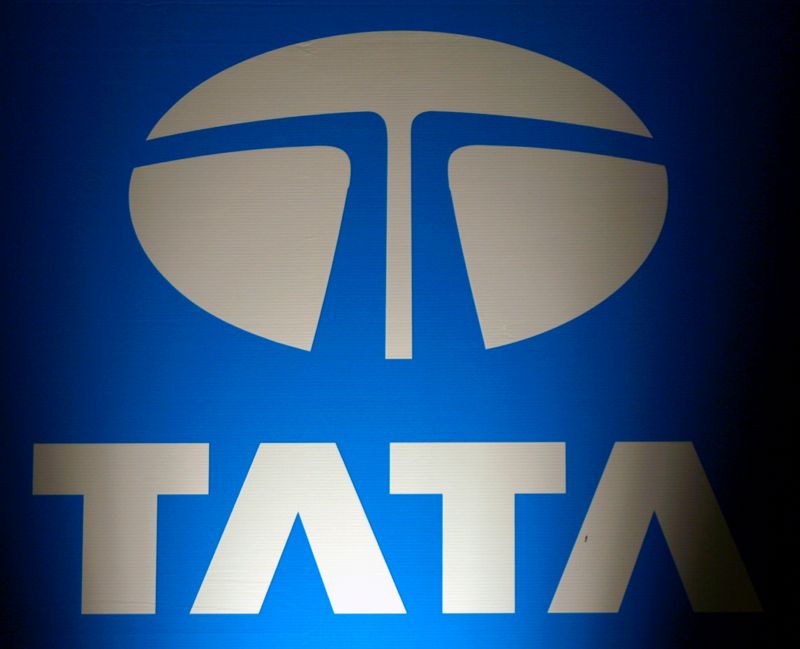 Logo of Tata Group is seen at a business meeting