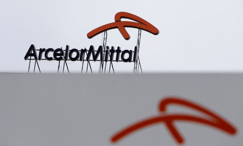 A logo is seen on the roof of the ArcelorMittal