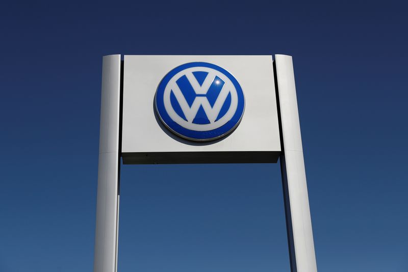 A Volkswagen logo is seen at Serramonte Volkswagen in Colma,
