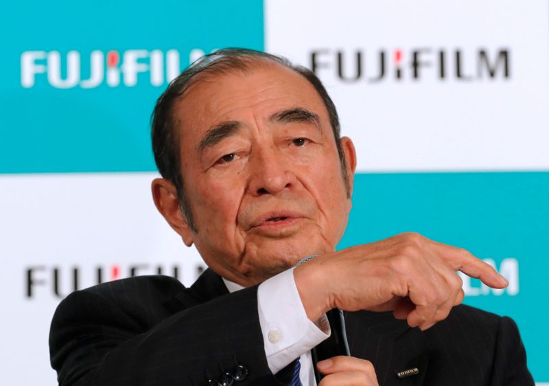 Fujifilm Holdings’ Chief Executive Officer Shigetaka Komori speaks at a
