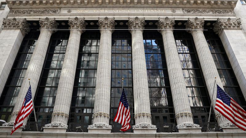 The front facade of the NYSE is seen in New