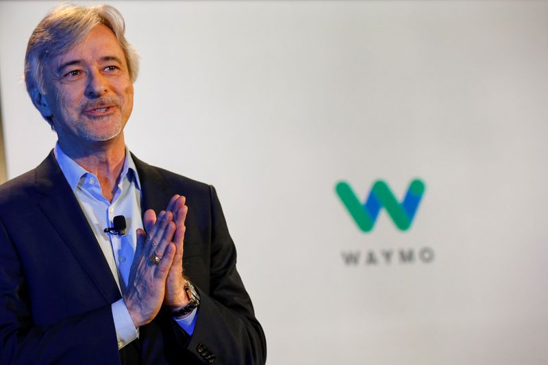 Waymo CEO John Krafcik talks during an unveiling of the