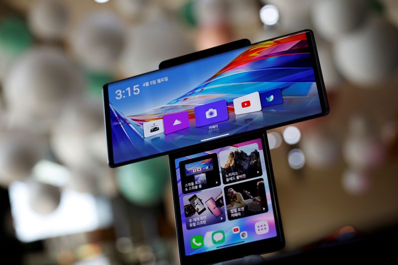 FILE PHOTO: LG Electronics’ Wing smartphone is displayed at a