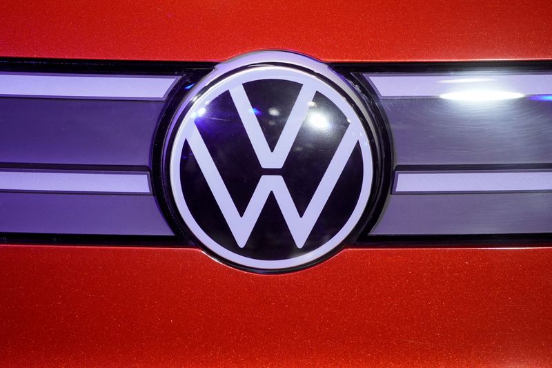 FILE PHOTO: A Volkswagen logo is seen at a construction
