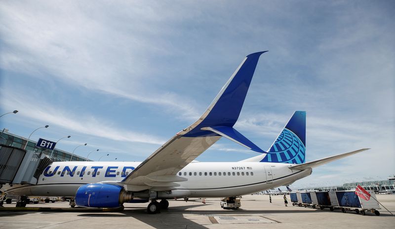 FILE PHOTO: United Airlines first new livery Boeing 737-800 sits