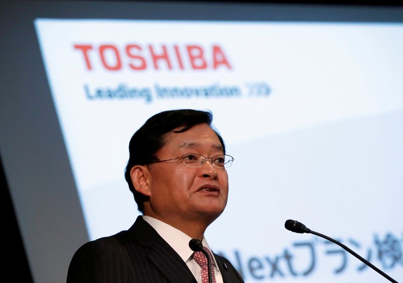 FILE PHOTO: Toshiba Corp’s CEO Nobuaki Kurumatani attends a news